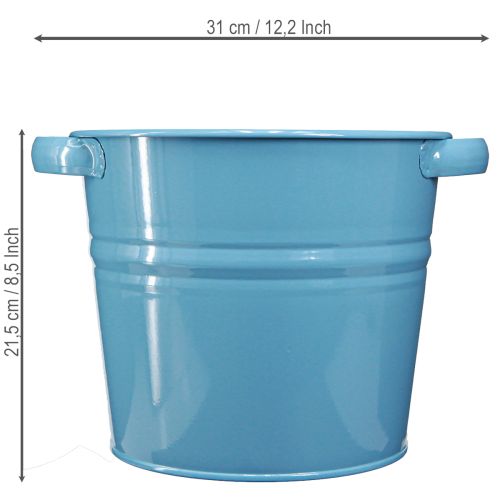 Pot de fleurs/jardinière décoratif en métal bleu, 31 cm x 26 cm x 21,5 cm | Floristik24.fr