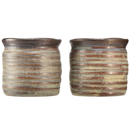 Article Jardinière décorative céramique marron métallisé gris 10,5×10cm 2pcs