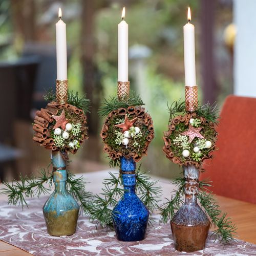 Article Vase décoratif céramique bleu vert marron Ø8cm H18,5cm 3pcs