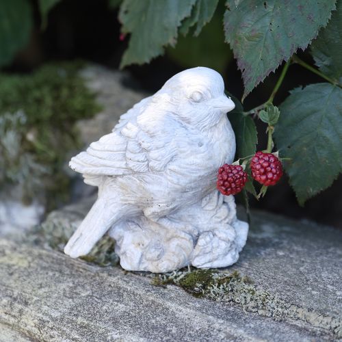 Article Figurine décorative oiseau moineau en pierre moulée blanchie H12,5cm