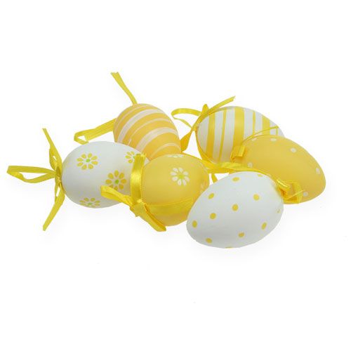 Floristik24 Œufs de Pâques décoratifs jaunes et blancs 6,5 cm 12 p.