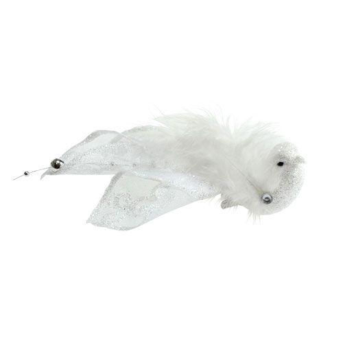 Floristik24 Oiseau de décoration sur pince avec paillettes, blanc 14 cm 2 p.