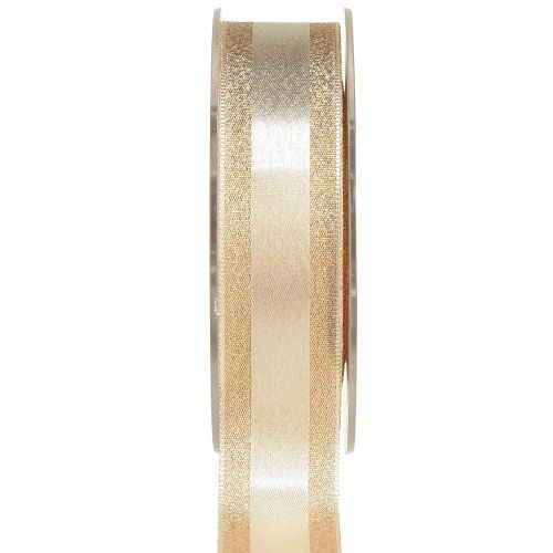 Floristik24 Ruban décoratif doré avec paillettes et rayures ruban cadeau 25mm 20m