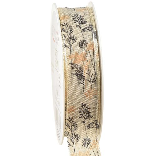 Article Ruban décoratif herbes et feuilles ruban de lin naturel 25mm 18m