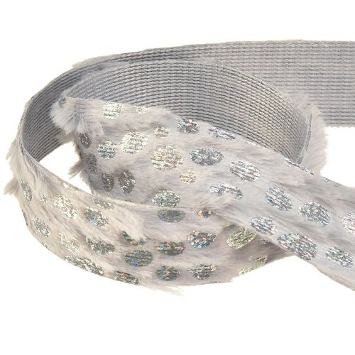 Article Ruban décoratif aspect fourrure et effet holo gris argent 25mm 10m