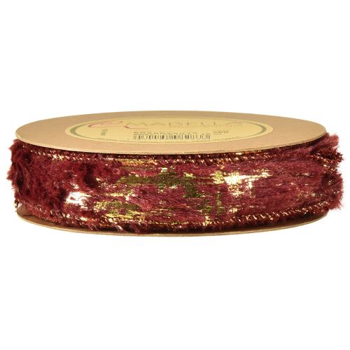 Article Ruban décoratif avec fourrure ruban bijoux fausse fourrure Bordeaux Or 25mm 15m