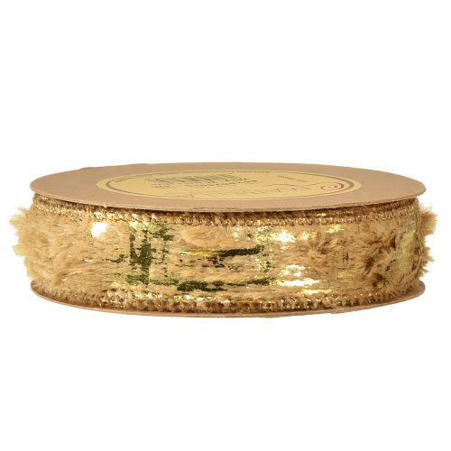 Article Ruban décoratif avec fourrure ruban bijoux fausse fourrure marron or 25mm 15m