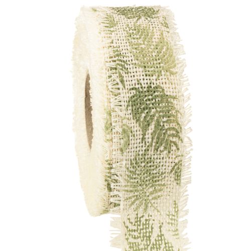 Floristik24 Ruban décoratif feuilles de jungle ruban coton vert 30 mm 15 m