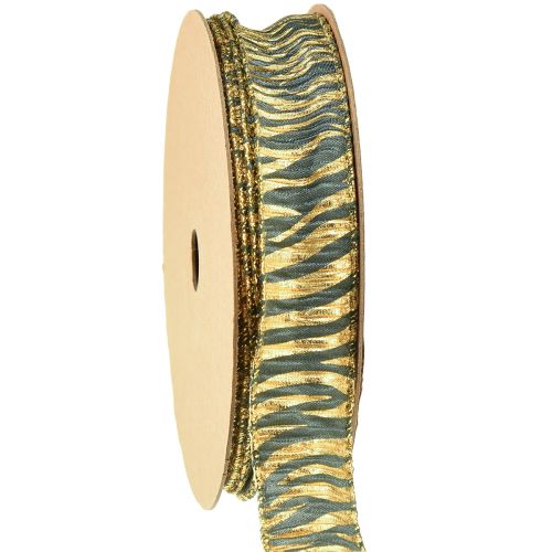 Article Ruban décoratif en mousseline vert/or, largeur 25 mm, longueur 15 m - idéal pour emballer des cadeaux