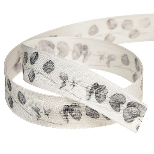 Article Ruban décoratif ruban bijoux eucalyptus blanc gris W25mm L20m