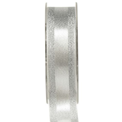Ruban décoratif argent avec paillettes ruban cadeau à rayures 25mm 20m