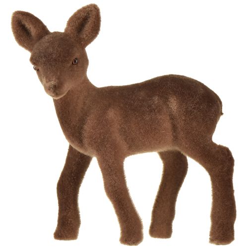 Figurine décorative cerf fauve floqué marron figurines de Noël 10,5cm 6 pcs