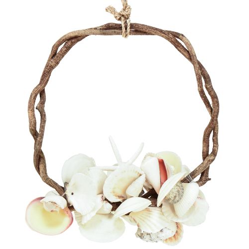Article Bague décorative maritime avec escargots de mer et coquillages - blanc naturel, Ø 25 cm - parfaite pour une décoration d&#39;inspiration côtière