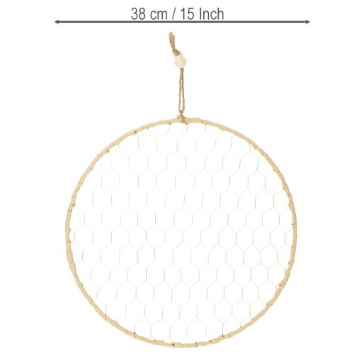 Article Anneau décoratif en métal Ø38cm, décoration suspendue, raphia, argent, naturel, décoration murale bohème, décoration polyvalente, lot de 4
