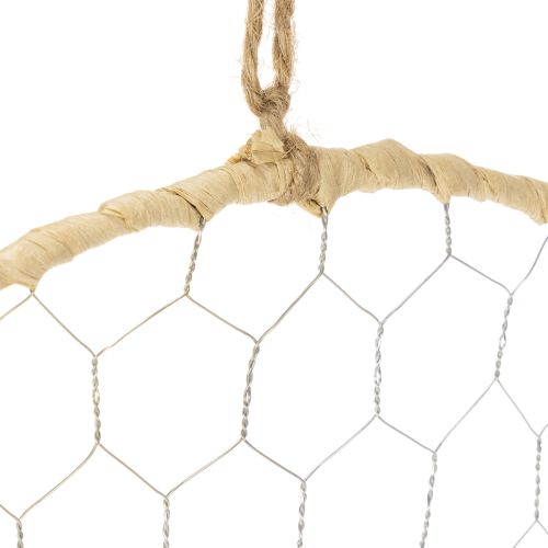 Article Anneau décoratif en métal Ø38cm, décoration suspendue, raphia, argent, naturel, décoration murale bohème, décoration polyvalente, lot de 4