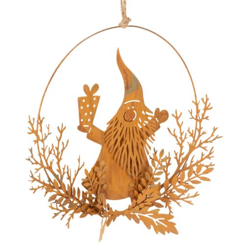 Bague décorative de Noël, renne dans une bague, Père Noël avec un cadeau, décoration en métal, finition rouillée, Ø 18 cm, lot de 2 | Floristik24.fr