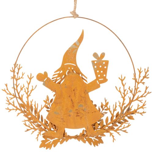 Bague décorative de Noël, renne dans une bague, Père Noël avec un cadeau, décoration en métal, finition rouillée, Ø 18 cm, lot de 2 | Floristik24.fr