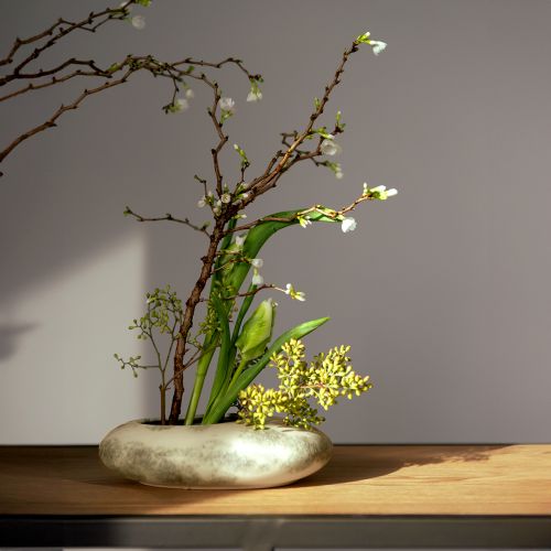 Article Bol décoratif ovale plat en céramique crème gris vert 19×14×5cm