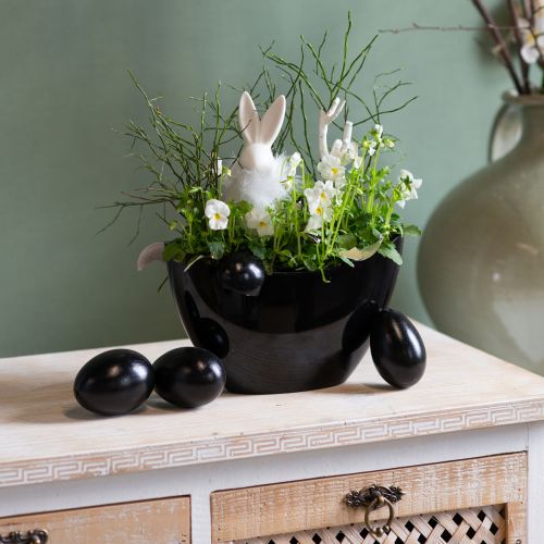 Article Bol décoratif bateau à plantes ovale noir 24x9,5cmx14,5cm