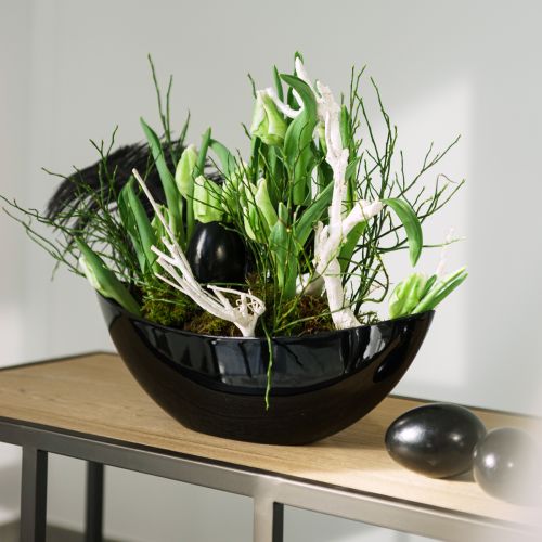 Article Bol décoratif noir décoration de table bateau végétal 38,5x12,5x13cm