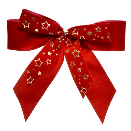 Article Noeud décoratif 4cm de large Noeud de Noël rouge avec étoiles dorées Noeud fait main 16×15cm 2pcs
