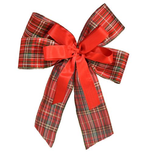 Floristik24 Noeud cadeau de Noël décoratif extérieur à carreaux rouges 6cm de large 20×29cm 5pcs