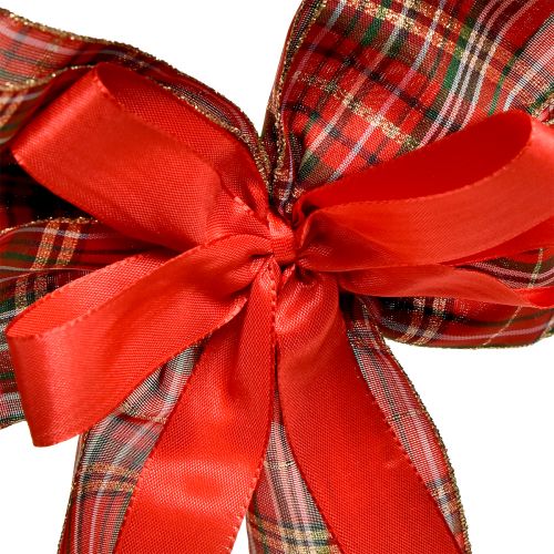 Floristik24 Noeud cadeau de Noël décoratif extérieur à carreaux rouges 6cm de large 20×29cm 5pcs