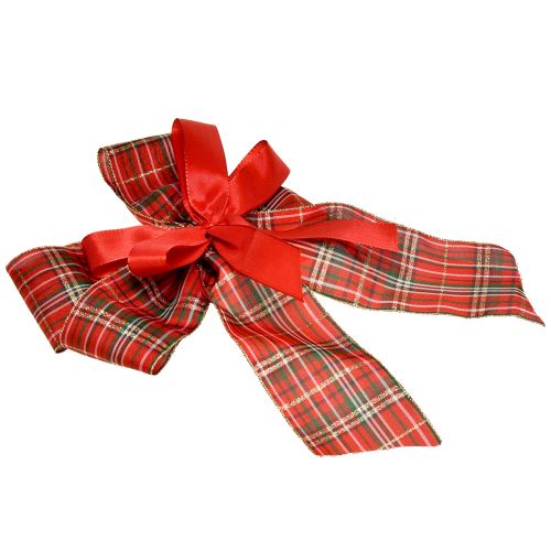 Floristik24 Noeud cadeau de Noël décoratif extérieur à carreaux rouges 6cm de large 20×29cm 5pcs