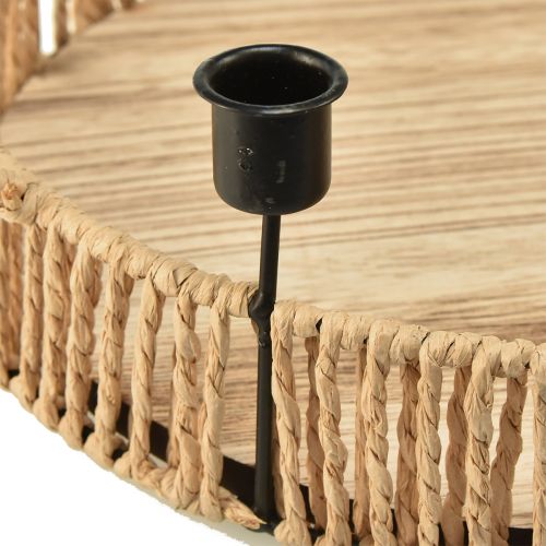 Article Plateau décoratif bois bougeoir métal naturel noir Ø30cm