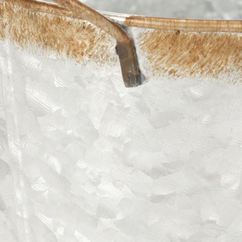 Article Pot décoratif avec anses, seau de plantation, récipient en métal, argenté, acier patiné, Ø 17 cm H 16,5 cm