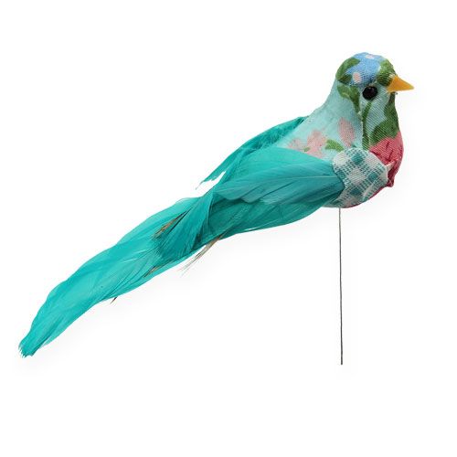 Floristik24 Oiseau décoratif sur fil Turkis 13cm 2pcs