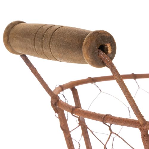 Panier en fil de fer, panier en métal avec anse, bois, rouille, décoratif, Ø18cm | Floristik24.fr