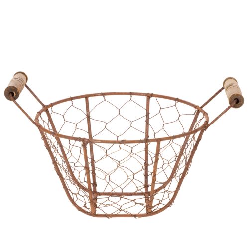 Panier en fil de fer, panier en métal avec anse, bois, rouille, décoratif, Ø18cm | Floristik24.fr