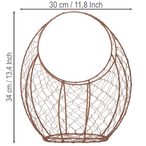 Panier en fil de fer, jardinière en métal, décoration printanière, panier de Pâques, marron, finition rouille, H 34 cm x L 30 cm | Floristik24.fr