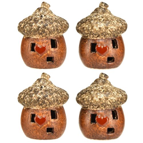 Article Gland avec décoration de fenêtre et de cœur 9,8 cm - décoration atmosphérique d'automne et d'hiver - 4 pièces