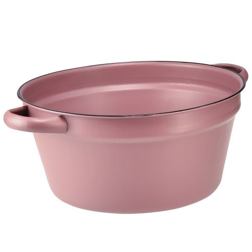 Seau avec anses bac à plantes en métal rose Ø22,5cm H10,5cm