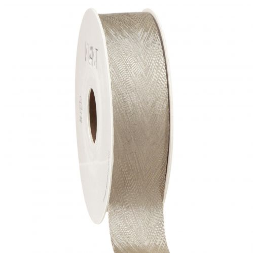 Article Ruban de soie élégant avec imprimé plumes en argent - parfait pour les décorations festives largeur 25mm longueur 15m