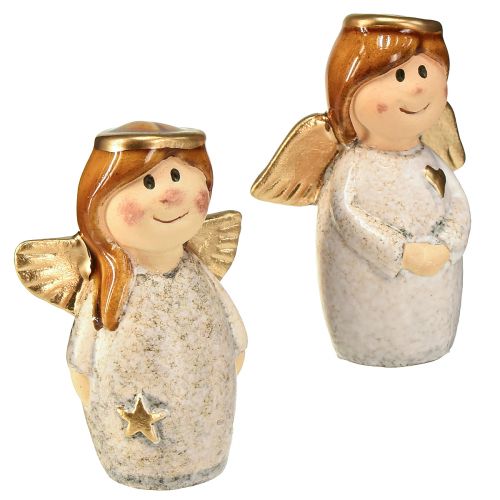 Article Charmant duo d&#39;anges en céramique blanc crème avec accents dorés - 8,6 cm - Figurines décoratives célestes - 2 pcs