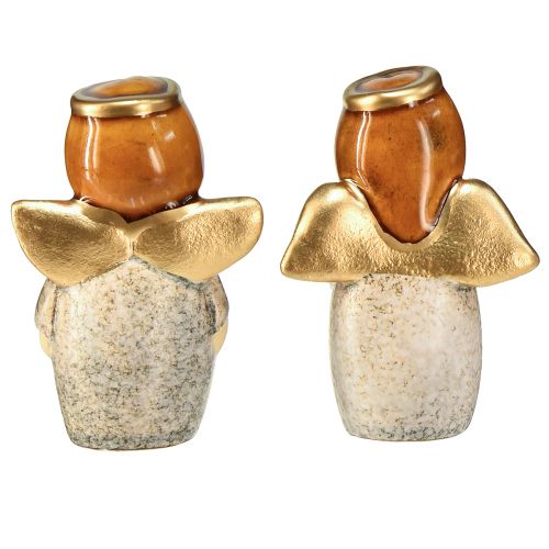 Article Charmant duo d&#39;anges en céramique blanc crème avec accents dorés - 8,6 cm - Figurines décoratives célestes - 2 pcs