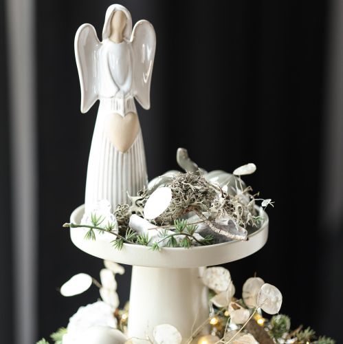 Article Figurine Ange avec Cœur en Céramique Crème 23 cm