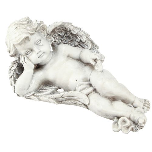 Floristik24 Décoration tombe ange couché polyrésine gris blanc 31×16cm