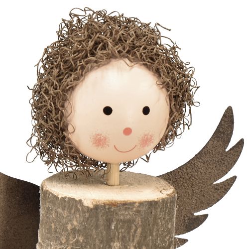 Article Ange avec boucles décoration en bois Noël naturel H15cm 3 pcs