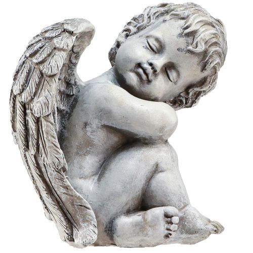 Article Figurine décorative ange assis décoration funéraire polyrésine grise H18cm