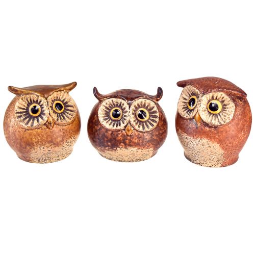 Floristik24 Charmantes figurines de chouettes en céramique - design détaillé en marron et crème, 10,5 cm - décoration parfaite pour le salon et le bureau - 3 pièces