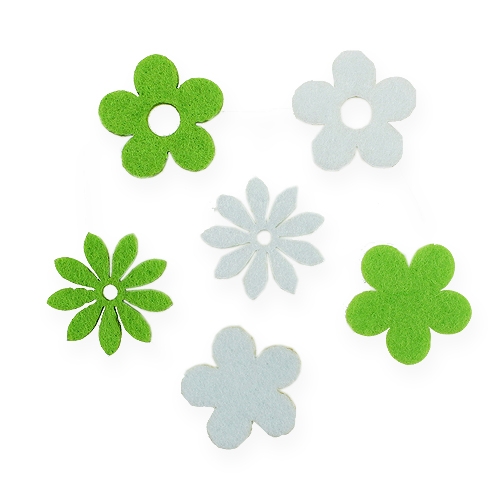 Floristik24 Fleur en feutre à tartiner verte, blanche 3,5cm 96pcs