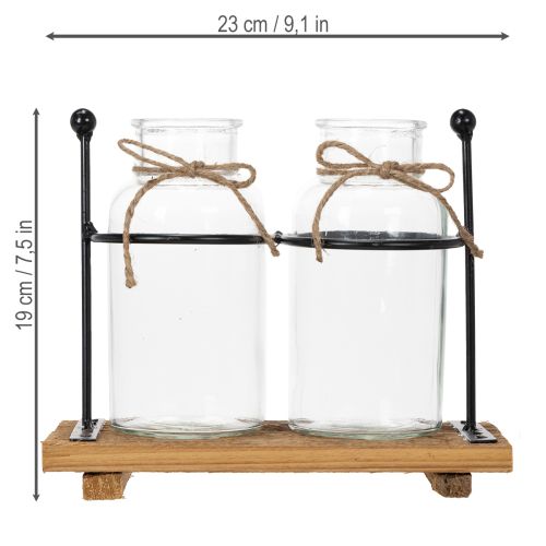 Vase décoratif en forme de bouteille, verre et bois, 23 x 12 x 19,5 cm, lot de 2 | Floristik24.fr