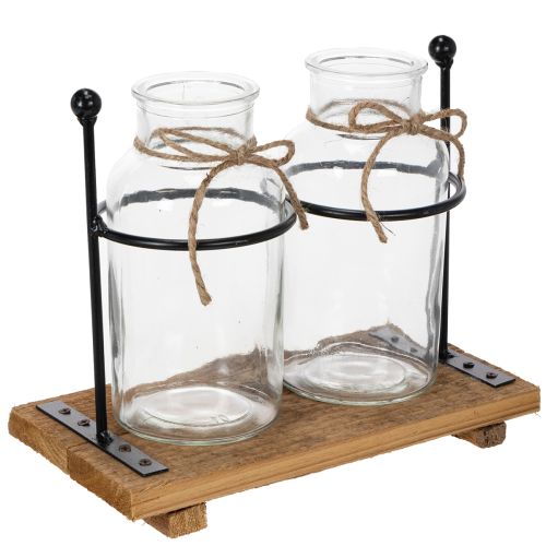 Vase décoratif en forme de bouteille, verre et bois, 23 x 12 x 19,5 cm, lot de 2 acheter | Floristik24.fr