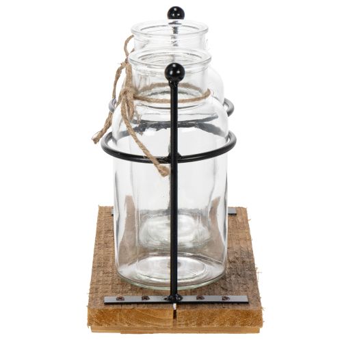 Vase décoratif en forme de bouteille, verre et bois, 23 x 12 x 19,5 cm, lot de 2 | Floristik24.fr