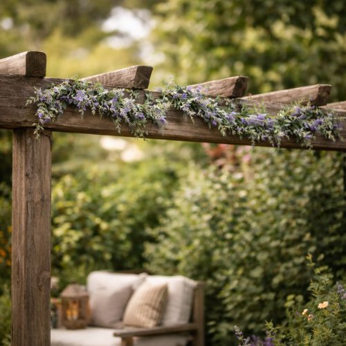 Article Guirlande de lilas artificielle, décoration printanière pour occasions spéciales et motifs saisonniers, 145 cm, lot de 2