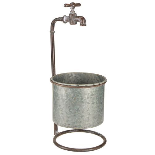 Jardinière en métal décorative de jardin avec robinet Ø16,5cm H42cm